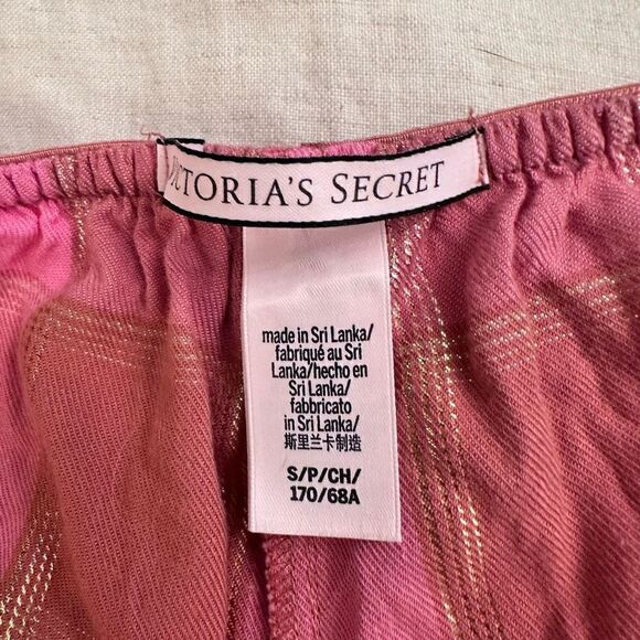 Victoria's Secret Women's Sleep Shorts Plaid Flannel Lace Trim Pink Gold Small - Picture 3 of 4